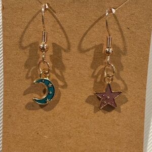 Handcrafted Starry moon drop earrings